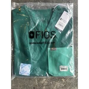 Tp3. NWT FIGS Hunter Green W_Catrina Contrast One pocket Scrub Top Size XXS